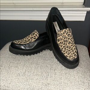 Sam & Libby Black and Tan Cheetah Lug Sole Loafers